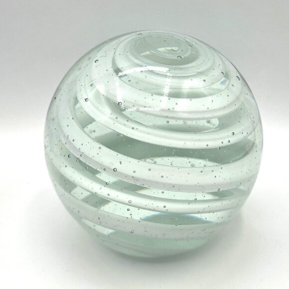 MURANO ART GLASS CLEAR AND WHITE RIBBON SWIRL DESIGN PAPERWEIGHT HEAVY APPROX 3# - Picture 3 of 10